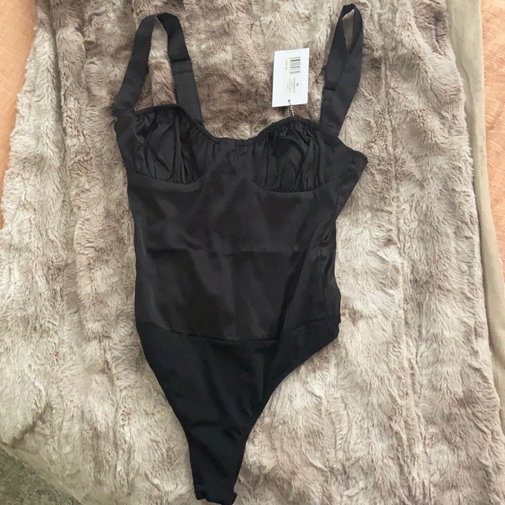 Danielle Bernstein WeWoreWhat silk black bodysuit